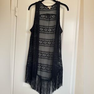 Black Crochet Fringe Vest Size S